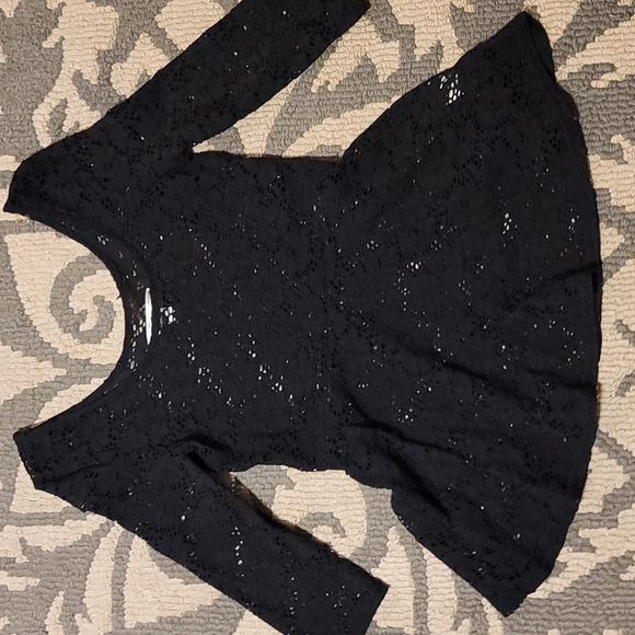 Decree Black Lace 3/4 Sleeve Peplum Scoop Neck Top - Picture 6 of 7